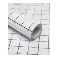 壁纸墙贴装饰贴仿大理石贴纸墙纸壁纸自粘橱柜厨房灶台墙贴自贴家具翻新防水砖纹 45厘米宽-铝箔白色马赛克-3米 超大