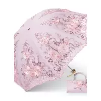 乐拼购其他品牌雨衣雨伞太阳伞太阳伞女遮阳防晒紫外线蕾丝刺绣女神公主洋伞小巧便携晴雨伞两用 牡丹三折粉色
