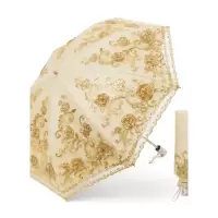 乐拼购其他品牌雨衣雨伞太阳伞太阳伞女遮阳防晒紫外线蕾丝刺绣女神公主洋伞小巧便携晴雨伞两用 玫瑰二折金色