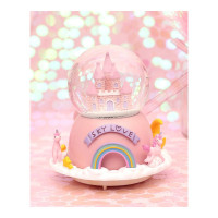 情人节生日纪念照片订制旋转木马八音盒天空之城音乐盒水晶球女生公主生日雪花球 ★新款粉色城堡[多首音乐+外旋转+自动飘雪]