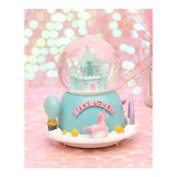 情人节生日纪念照片订制旋转木马八音盒天空之城音乐盒水晶球女生公主生日雪花球 ★新款蓝色城堡[多首音乐+外旋转+自动飘雪]