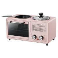 电烤箱家用三合一早餐机小型多士炉电烤箱面包机咖啡机多功能烤箱|新款粉色四合一早餐机