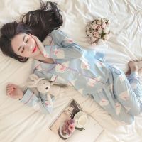 睡衣女春秋款长袖大码月子服孕妇韩版学生可爱女士夏季家居服套装