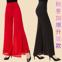 雪纺裤长裤开叉喇叭裤双层阔腿裤垂感女裤高腰裤阔脚裤甩腿裤裙裤