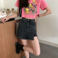 牛仔半身裙女新款a字裙高腰韩版短裙包臀防走光性感ins潮开叉内衬