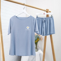 薄款冰丝睡衣女夏短袖短裤两件套韩版小雏菊刺绣家居服套装可外穿