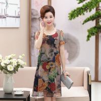 中年女装连衣裙夏装中长款女中老年女装妈妈装雪纺连衣裙50-60岁
