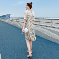 2020夏季新款蕾丝拼接法式碎花裙女宽松中长款荷叶边雪纺连衣裙
