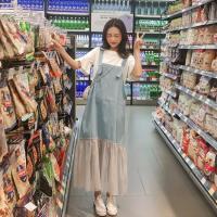 2020新款大码女装200斤仙女裙两件套超仙夏季宽松背带裙牛仔套装