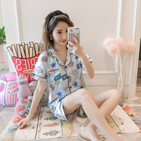 睡衣女夏季冰丝绸短袖短裤韩版可爱女士春秋薄款夏天居服两件套装