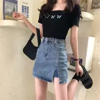 牛仔短裙裤裙女夏2020年新款紧身高腰a字显瘦开叉半身裙包臀裙子