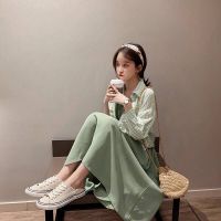 2020春夏新款两件套装宽松格子防晒衬衫外套女学生韩版吊带连衣裙