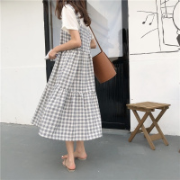 长裙女慵懒风bf长裙褶皱奶油裙仙女文艺吊带裙格子裙子复古学院风