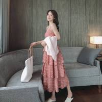 波点吊带裙2020夏装新款性感v领高腰小清新连衣裙女夏蛋糕长裙子