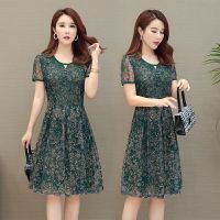 中老年女装夏装妈妈装连衣裙短袖雪纺网纱中长款夏季中年人40岁50