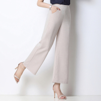 夏装新款天丝麻垂感小阔腿裤女高腰九分裤薄款松紧腰宽腿女直筒裤