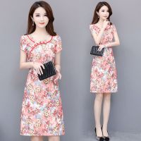 改良旗袍连衣裙2020新款夏季复古优雅妈妈装显瘦碎花流行包臀裙子