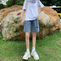 五分牛仔裤女夏季薄款2020年新款高腰显瘦直筒港味宽松破洞短裤潮