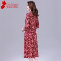 妈妈中长修身显瘦大码高档碎花过膝弹力旗袍连衣裙