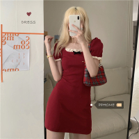pphome甜飒又小性感斩男dress~女团风赫本方领泡泡袖蕾丝边连衣裙
