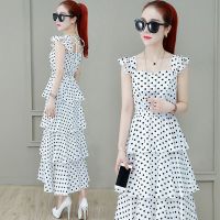 性感长款连衣裙仙女吊带潮2020夏季新款百搭韩版雪纺波点蛋糕裙子