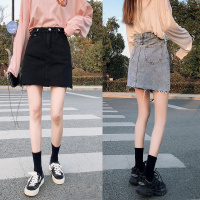 牛仔裙a字裙有内衬短裙女夏新款大码裙子高腰包臀裙裤黑色半身裙