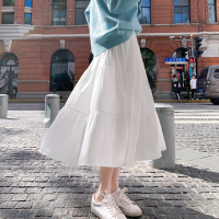 2020年夏季半身裙女中长款雪纺长裙白色蛋糕裙a字裙高腰网纱裙子