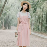 裙子女夏新款学生韩版宽松小清新背带裙文艺吊带连衣裙两件套套装