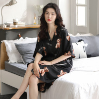 2020新款冰丝睡裙女夏季薄款性感女士睡衣仿真丝绸短袖大码家居服