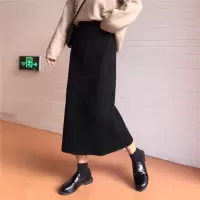 2020秋冬季新款中长款bf黑色ins超火的a字毛线针织百褶半身裙子女