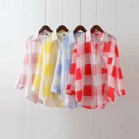 夏装新款韩版潮宽松格子衬衫女中长款韩范防晒衫衬衣