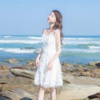 2020夏季新款女装v领性感修身小个子仙女裙羽毛流苏吊带连衣裙夏