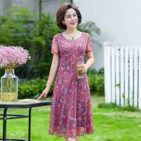 妈妈夏装中长款连衣裙新款阔太太裙子4050岁洋气高贵网纱中老年女