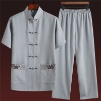 夏季短袖唐装男休闲套装中国风男士爸爸装爷爷汉服中老年衣服上衣