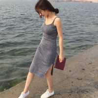 春夏女装修身性感包臀针织背心长裙露背内搭紧身吊带裙打底连衣裙