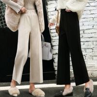 毛呢裤子秋冬季2019新款坠感韩版休闲九分宽松高腰直筒阔腿裤女裤