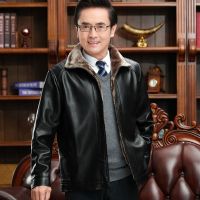 冬季中老年皮衣男外套加绒加厚休闲机车皮夹克中年男士毛领爸爸装