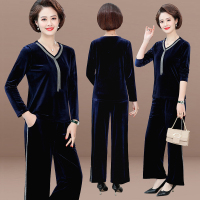 妈妈运动套装春秋中年金丝绒两件套洋气40岁50中老年人女秋装上衣