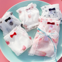 3条水蜜桃内裤女蕾丝性感网纱薄透视少女日系甜美纯棉裆无痕三角