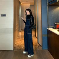 牛仔背带裤女减龄2020夏新款宽松直筒高腰大口袋连体裤长裤