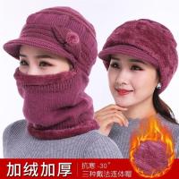 帽子女冬天老年人围脖连体加绒保暖帽针织毛线帽冬季中老年妈妈帽