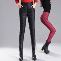 新款韩版高腰修身显瘦羽绒裤女外穿加厚大码保暖女士小脚靴棉裤冬