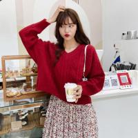 套头毛衣2020年新款女短款宽松复古v领秋冬外穿针织衫慵懒风上衣