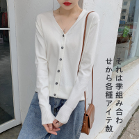 特价早秋冬新款羊毛开衫v领女百搭长袖宽松毛衣纯色打底针织外套