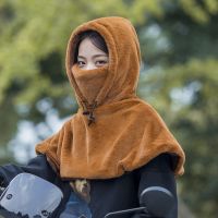 冬天骑电动车戴的帽子女骑车挡风加绒加厚披肩一体仿水貂绒遮脸帽
