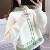 不掉毛]秋冬水貂绒雪尼尔连帽毛衣女宽松外穿慵懒韩版学生针织衫