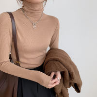 万年经典款秋冬新款高弹面膜螺纹高领堆堆领t恤长袖内搭打底衫女