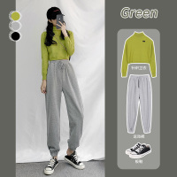 灰色运动裤女春秋宽松束脚哈伦裤垂感显瘦百搭休闲ins潮灯笼卫裤