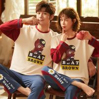 春秋季情侣睡衣棉质长袖女卡通可爱学生秋冬天男士家居服两件套装