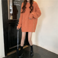 2020秋冬法式毛衣女套头宽松慵懒风麻花粗毛线复古圆领针织衫加厚